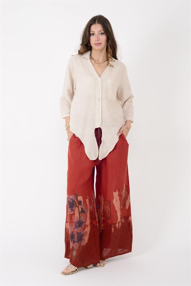 10392 BAĞLAMA DETAYLI KETEN GÖMLEK