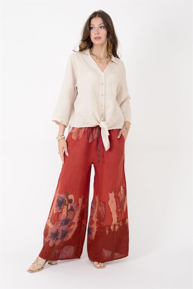 10392 BAĞLAMA DETAYLI KETEN GÖMLEK