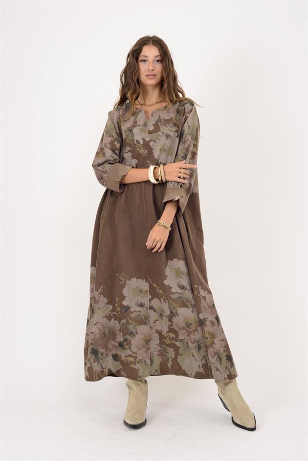 10392 LOVA ÇİÇEK DESEN FİTİLLİ ELBİSE