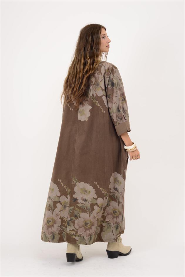 10392 LOVA ÇİÇEK DESEN FİTİLLİ ELBİSE