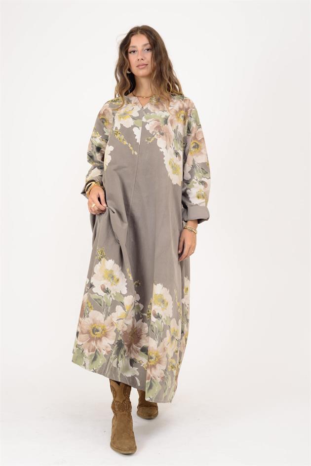 10392 LOVA ÇİÇEK DESEN FİTİLLİ ELBİSE