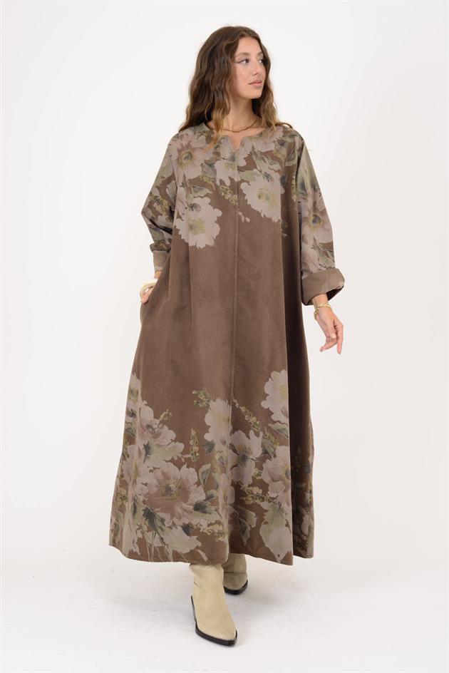 10392 LOVA ÇİÇEK DESEN FİTİLLİ ELBİSE