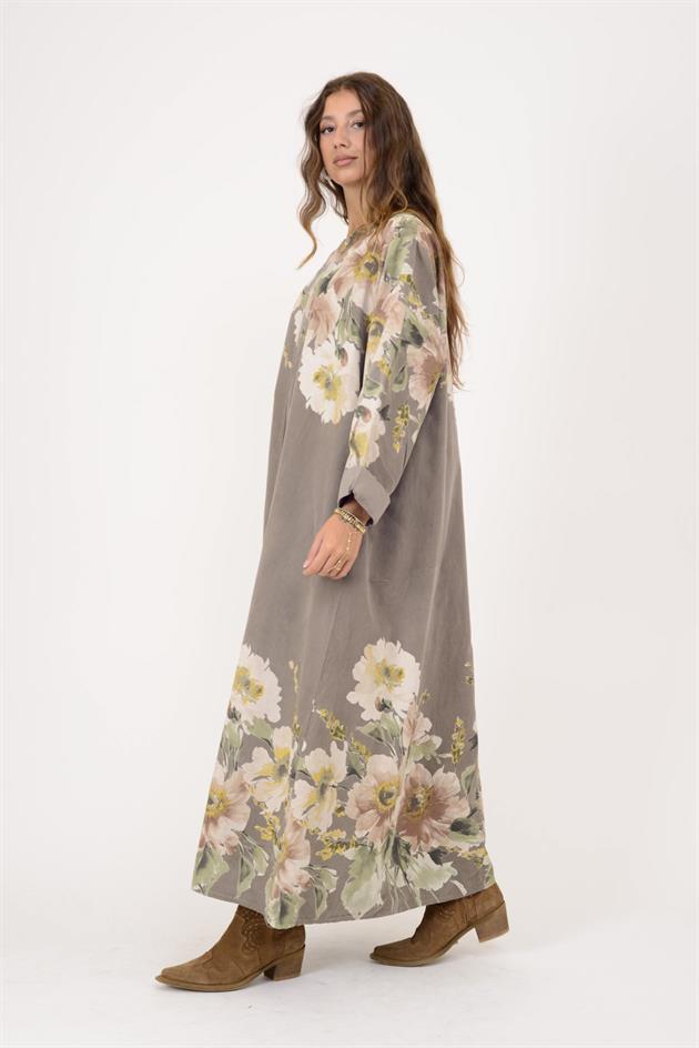 10392 LOVA ÇİÇEK DESEN FİTİLLİ ELBİSE