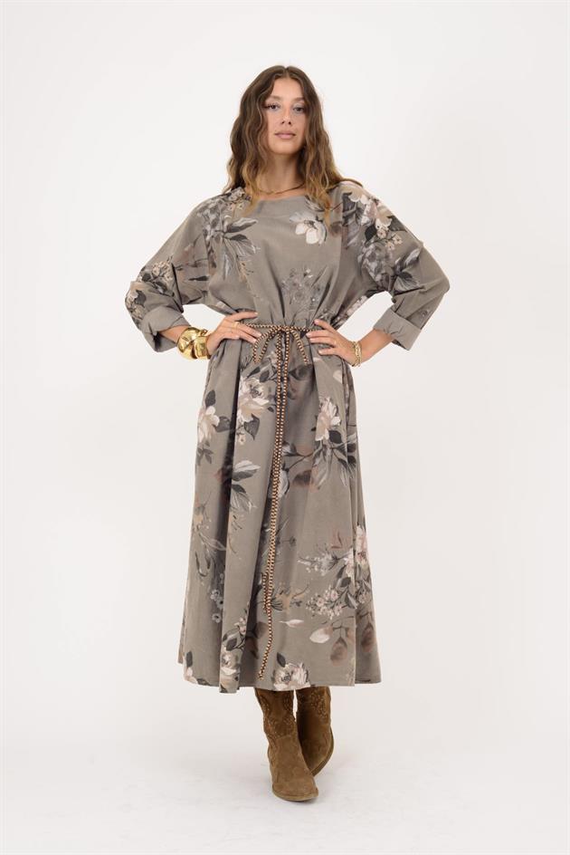 10416 LOVA KUŞAK DETAYLI FİTİLLİ ELBİSE