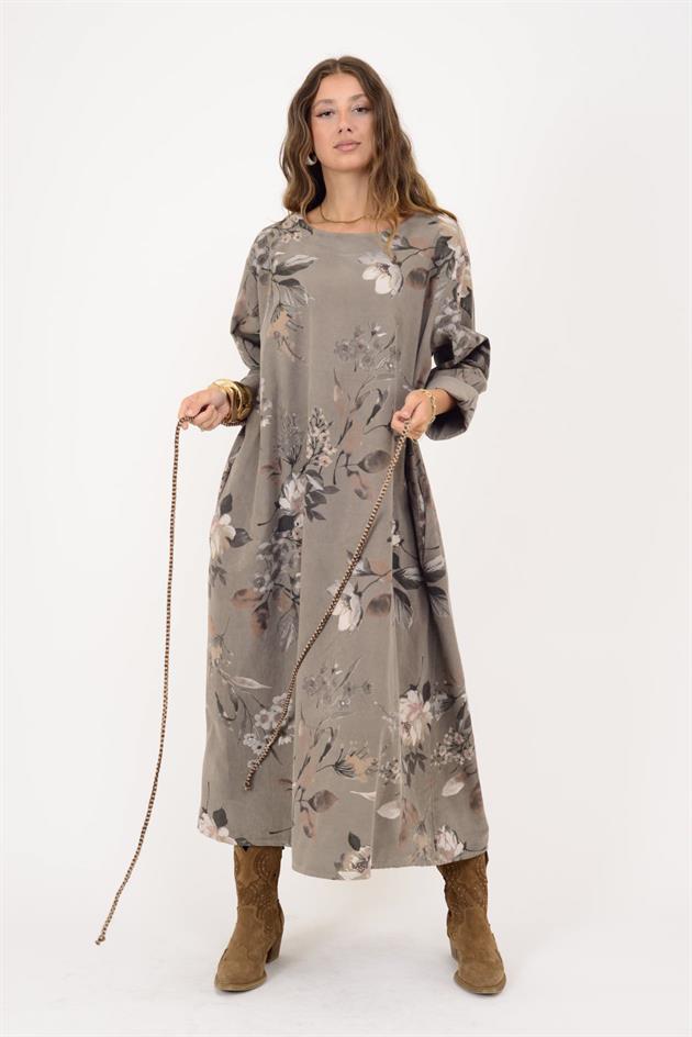 10416 LOVA KUŞAK DETAYLI FİTİLLİ ELBİSE