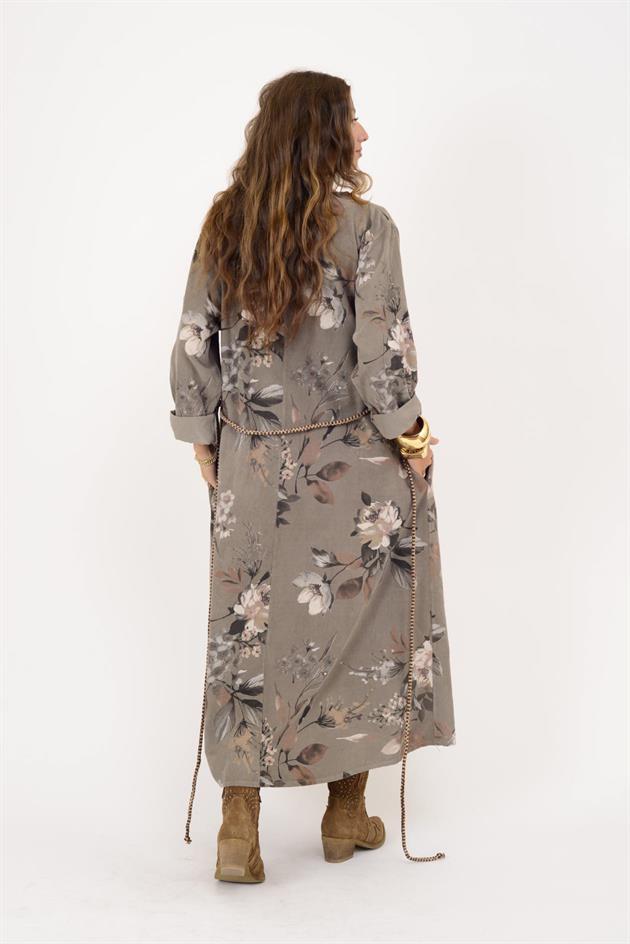 10416 LOVA KUŞAK DETAYLI FİTİLLİ ELBİSE