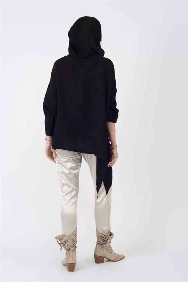 10579 DEGAJE YAKA PAYET DETAYLI ASİMETRİK KESİM KETEN BLUZ