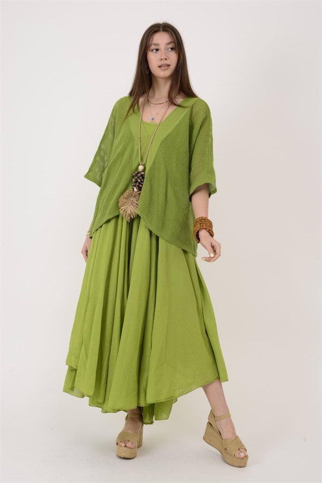 10783 DUAL MERSERİZE BLUZ DETAYLI PAMUK ELBİSE