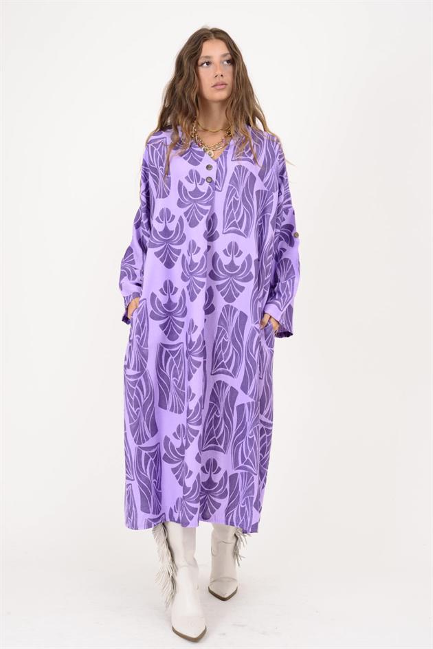 10858 LOVA PAYET DETAYLI ELBİSE