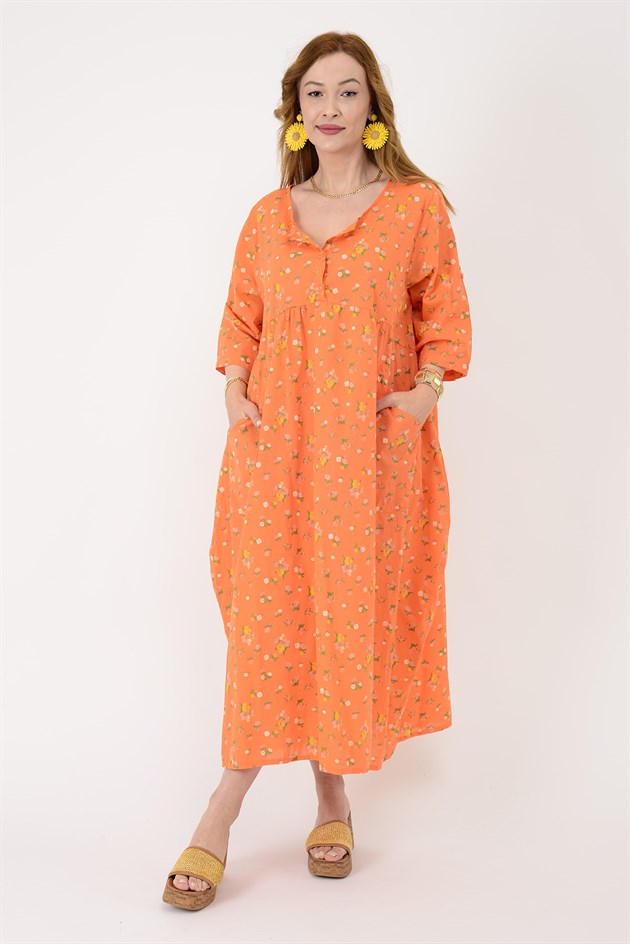 10964 CEP DETAYLI ÇITIR ÇİÇEK DESEN ELBİSE