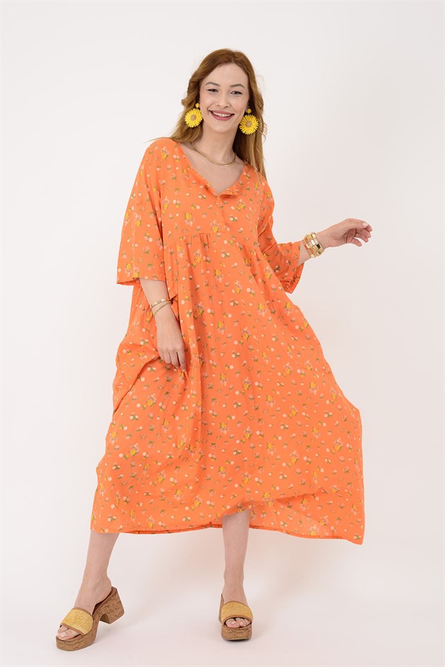 10964 CEP DETAYLI ÇITIR ÇİÇEK DESEN ELBİSE