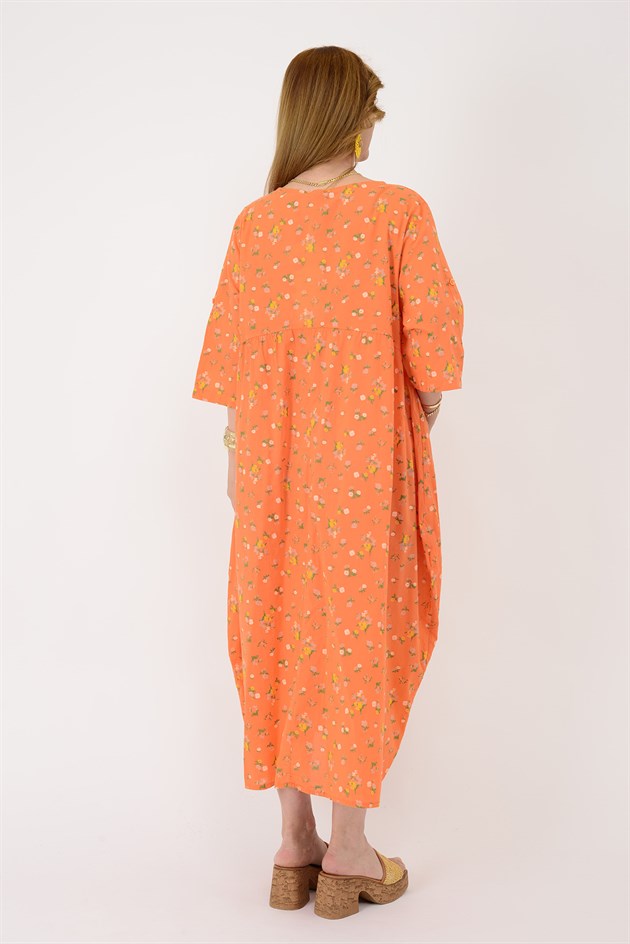 10964 CEP DETAYLI ÇITIR ÇİÇEK DESEN ELBİSE