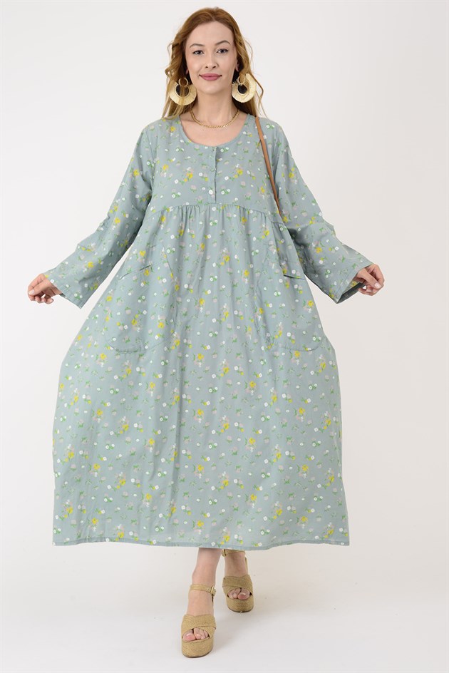 10964 CEP DETAYLI ÇITIR ÇİÇEK DESEN ELBİSE