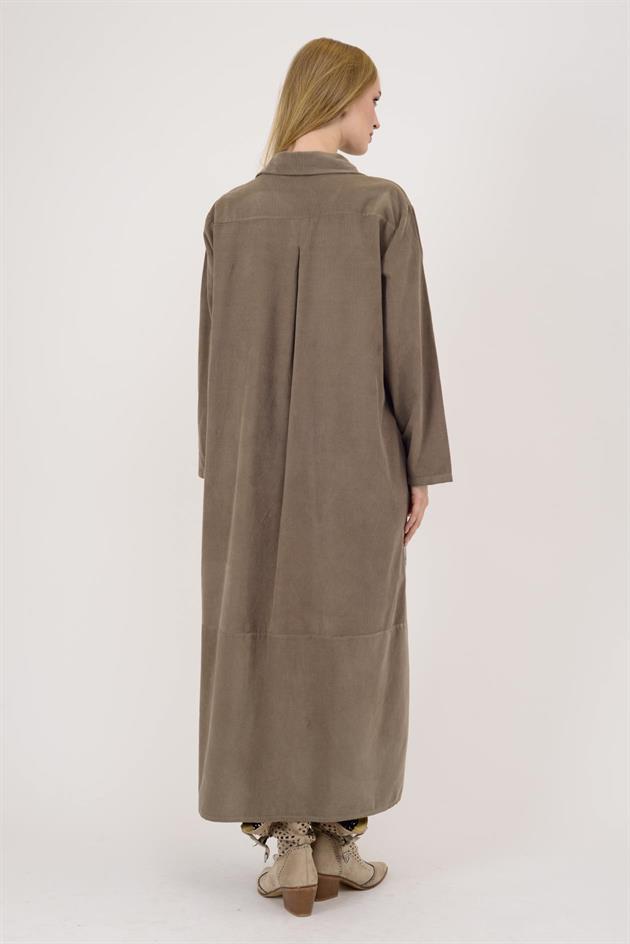 10974 LOVA ÇİÇEK DESEN FİTİLLİ KADİFE GÖMLEK ELBİSE