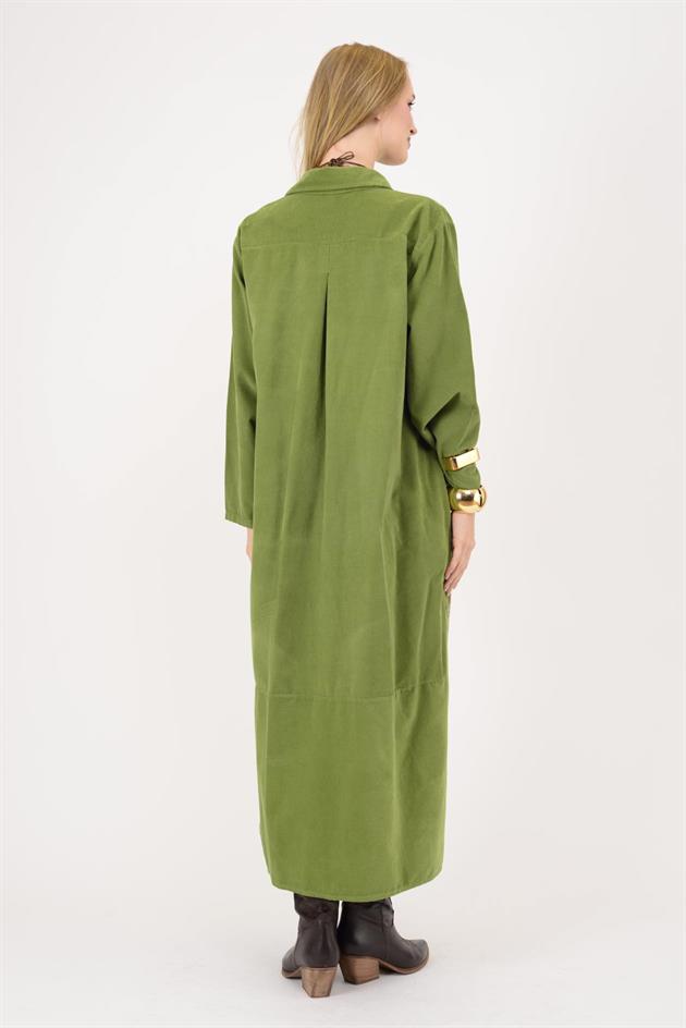 10974 LOVA ÇİÇEK DESEN FİTİLLİ KADİFE GÖMLEK ELBİSE