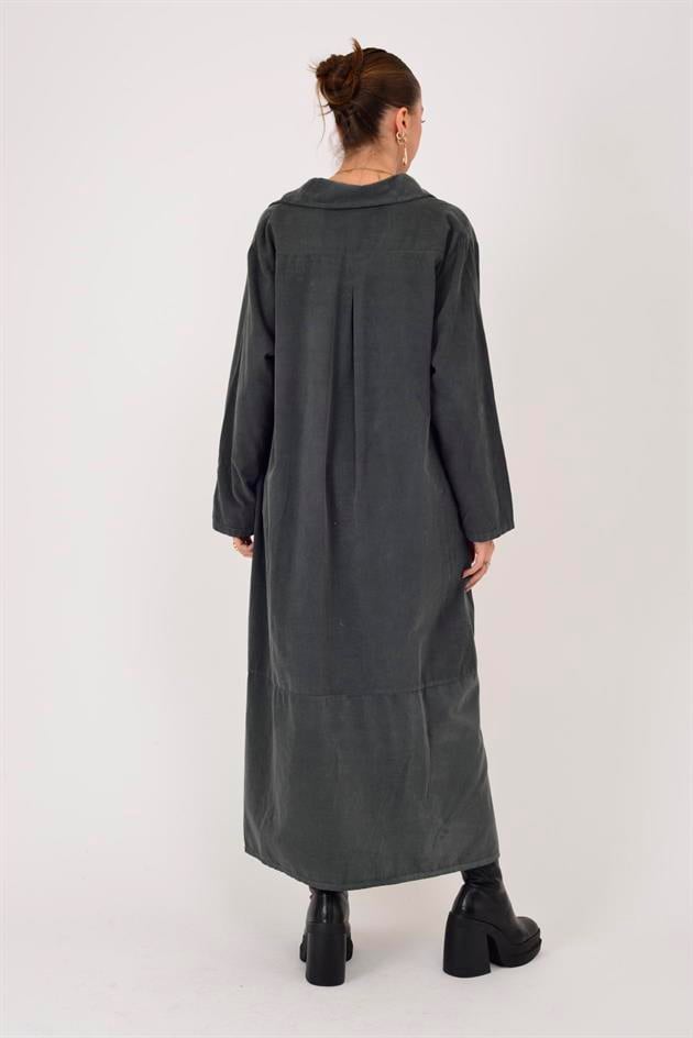 10974 LOVA ÇİÇEK DESENLİ FİTİLLİ GÖMLEK ELBİSE