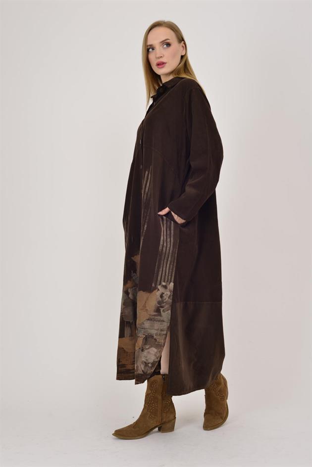 10974 LOVA ÇİÇEK DESENLİ FİTİLLİ GÖMLEK ELBİSE