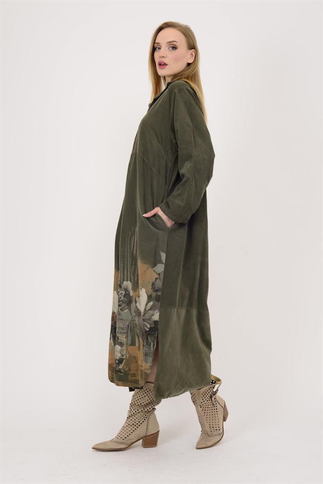 10974 LOVA ÇİÇEK DESENLİ FİTİLLİ GÖMLEK ELBİSE