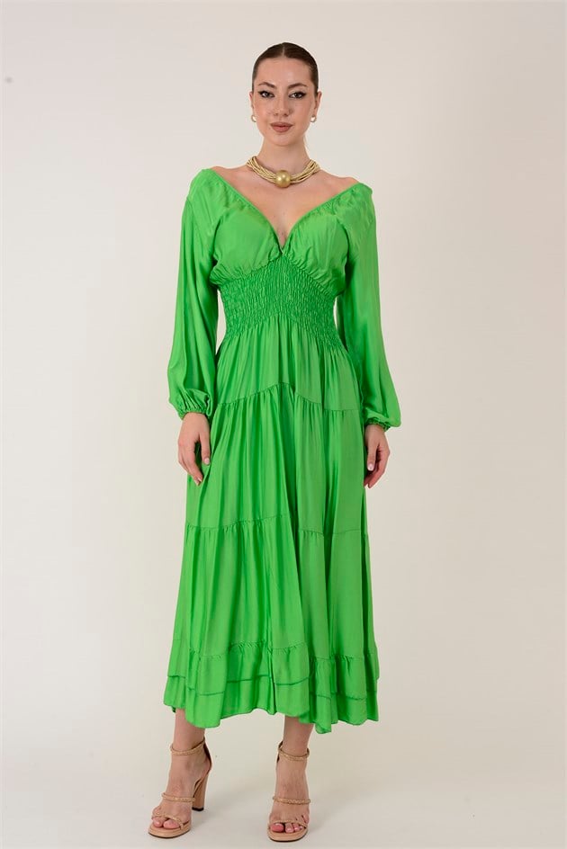 11050 ELENA BELDEN LASTİKLİ SATEN ELBİSE