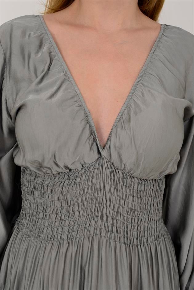 11050 ELENA BELDEN LASTİKLİ SATEN ELBİSE