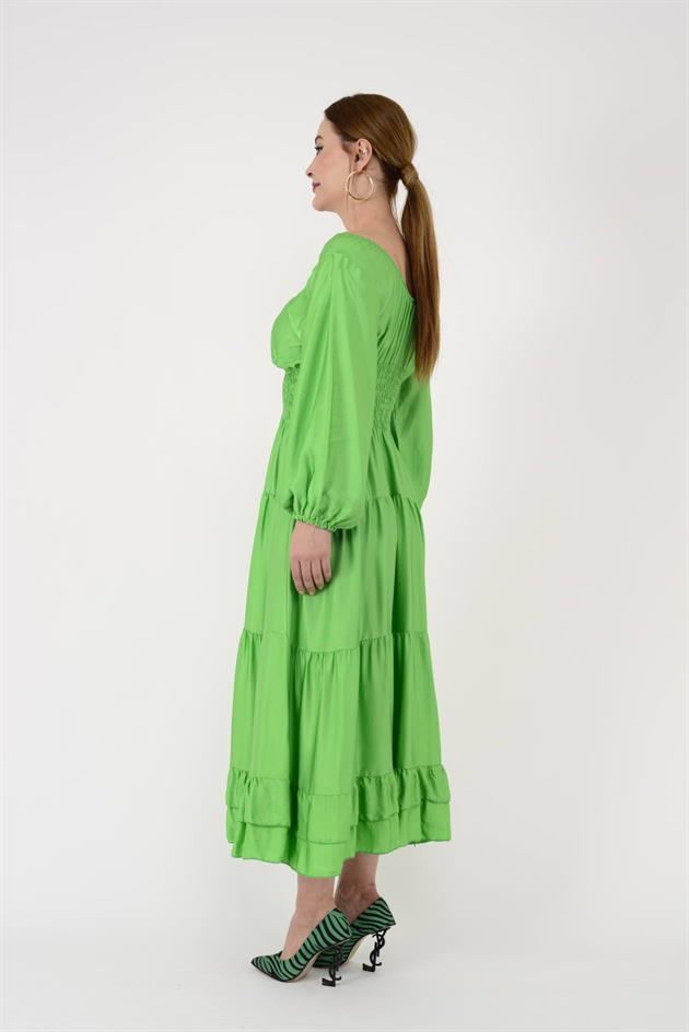 11050 ELENA BELDEN LASTİKLİ SATEN ELBİSE