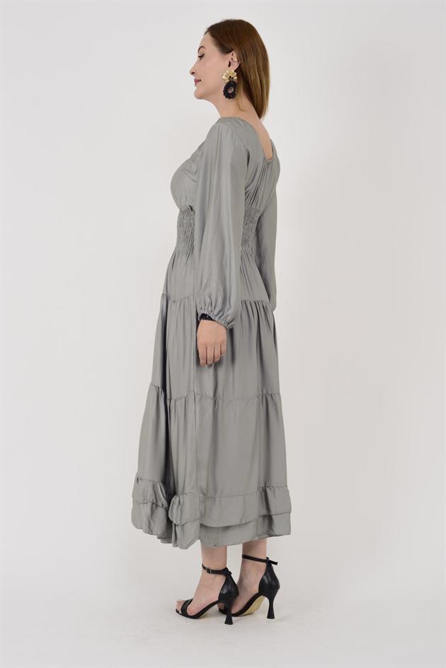 11050 ELENA BELDEN LASTİKLİ SATEN ELBİSE