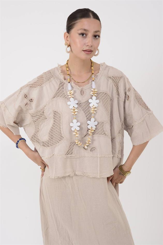 11197 LOVA AJUR İŞLEME DETAYLI DUAL ELBİSE