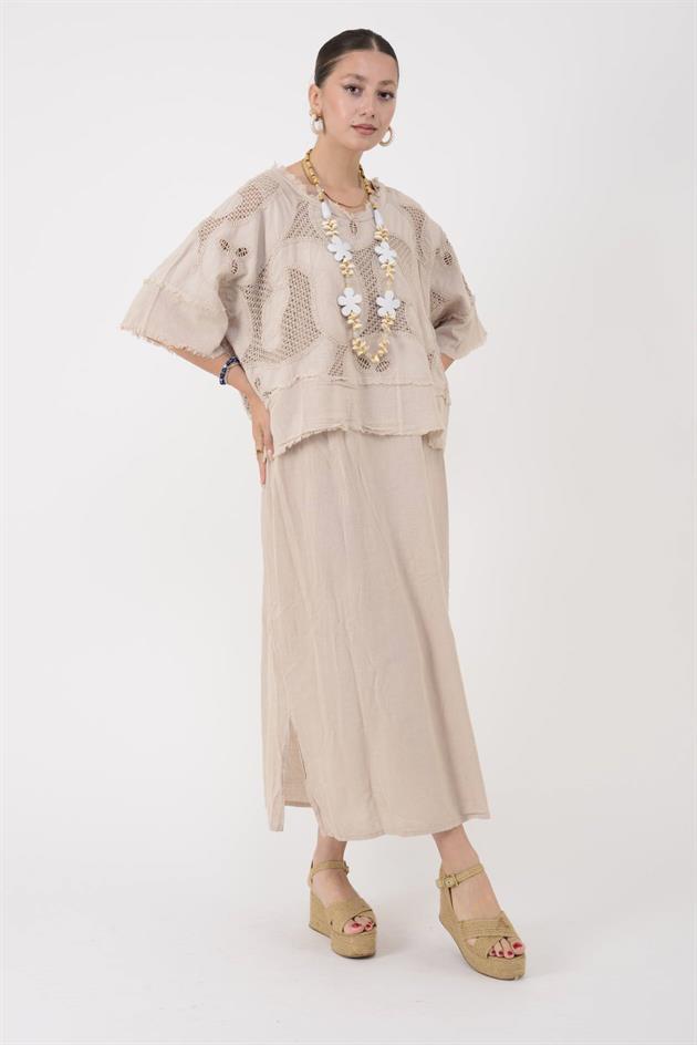 11197 LOVA AJUR İŞLEME DETAYLI DUAL ELBİSE