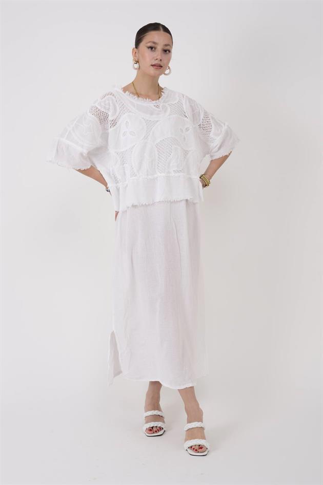 11197 LOVA AJUR İŞLEME DETAYLI DUAL ELBİSE