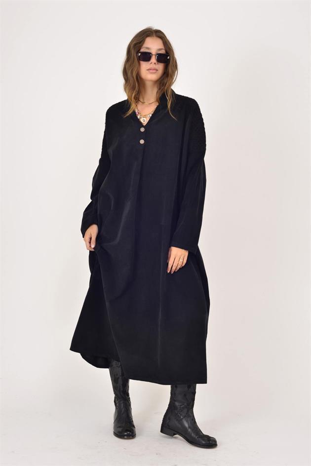 11383 LOVA ÇİÇEK KABARTMALI FİSTO DETAYLI FİTİLLİ ELBİSE