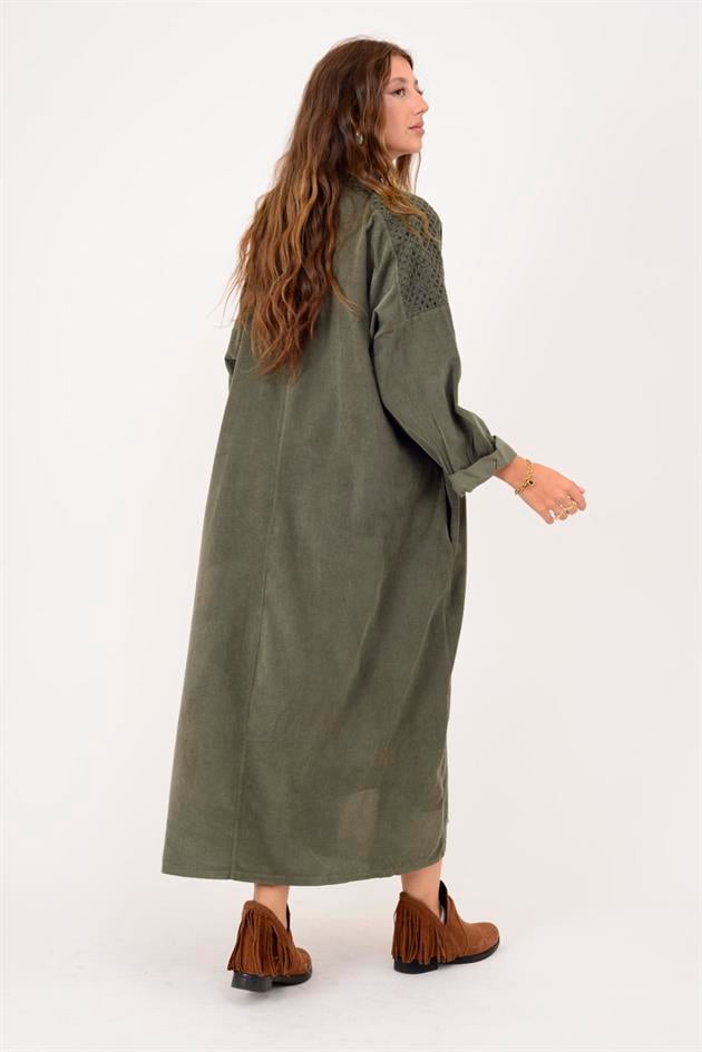 11383 LOVA ÇİÇEK KABARTMALI FİSTO DETAYLI FİTİLLİ ELBİSE