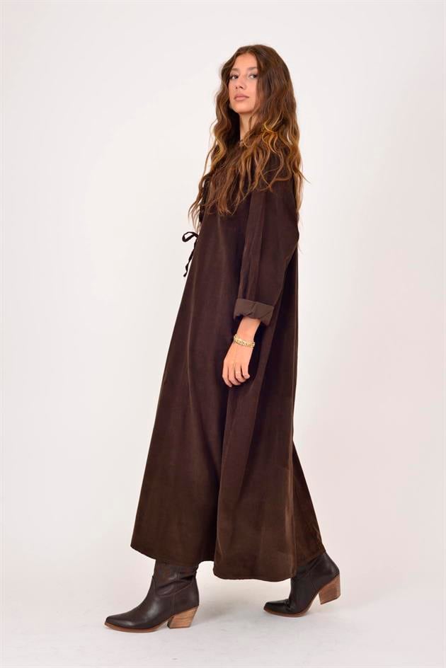 11411 LOVA DÜĞME DETAYLI FİTİLLİ ELBİSE