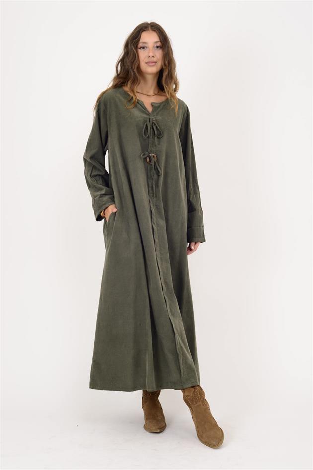 11411 LOVA DÜĞME DETAYLI FİTİLLİ ELBİSE