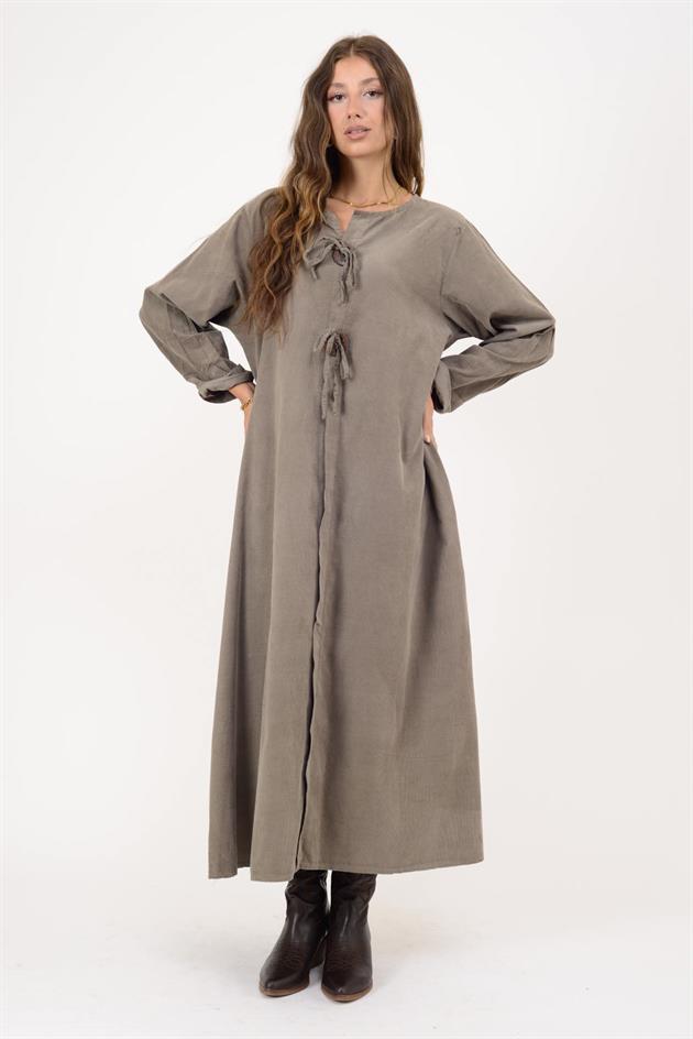 11411 LOVA DÜĞME DETAYLI FİTİLLİ ELBİSE