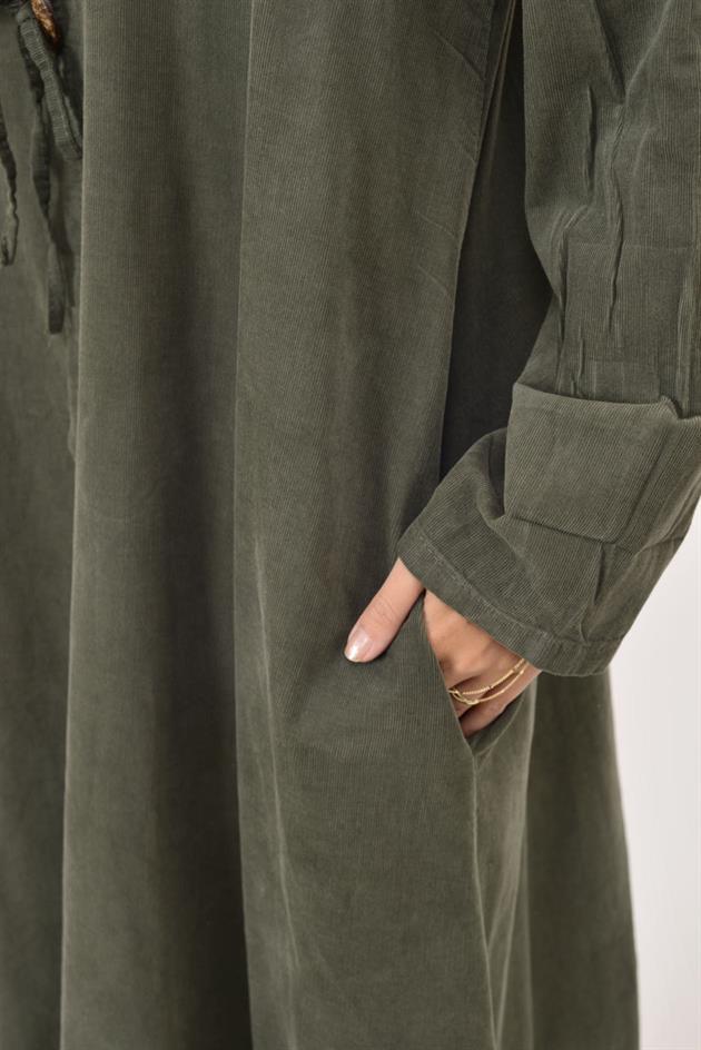 11411 LOVA DÜĞME DETAYLI FİTİLLİ ELBİSE