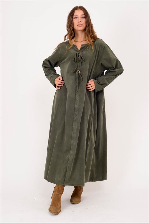 11411 LOVA DÜĞME DETAYLI FİTİLLİ ELBİSE