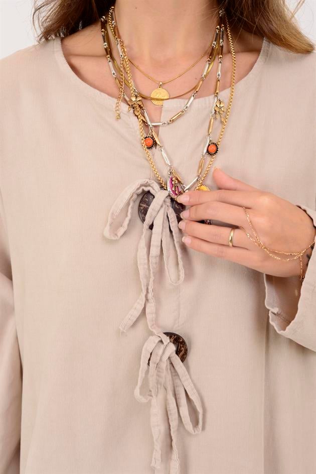 11411 LOVA DÜĞME DETAYLI FİTİLLİ KADİFE ELBİSE