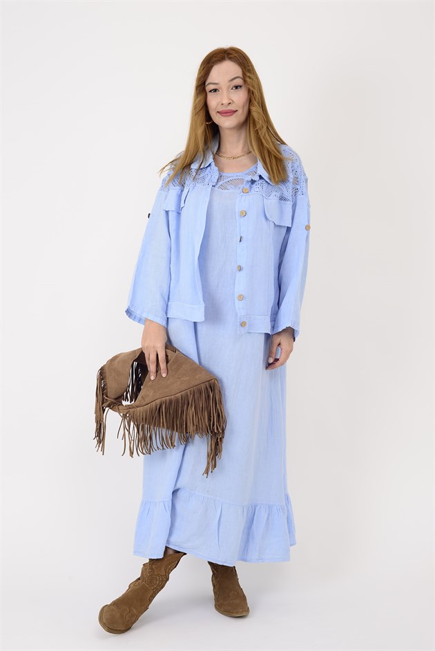 11656 LOVA AJUR DETAY CEKETLİ 2Lİ KETEN TAKIM ELBİSE