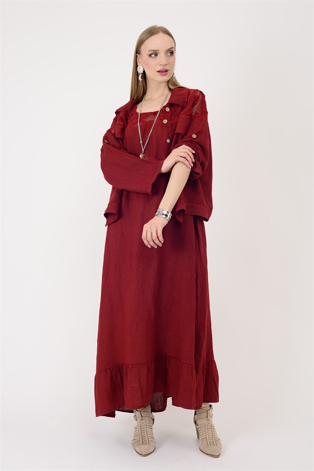 11656 LOVA AJUR DETAY CEKETLİ 2Lİ KETEN TAKIM ELBİSE