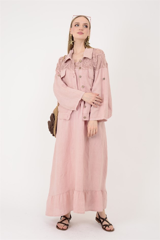 11656 LOVA AJUR DETAY CEKETLİ 2Lİ KETEN TAKIM ELBİSE