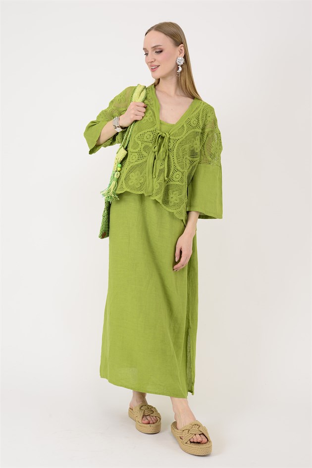 11694 LOVA AJUR BOLERO DETAYLI 2Lİ KETEN TAKIM ELBİSE