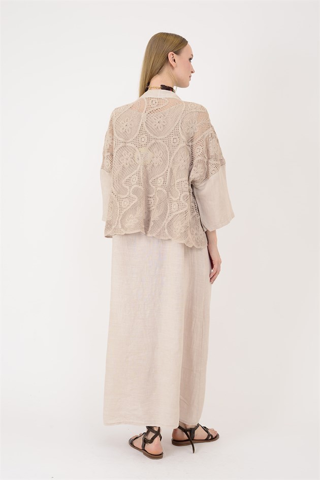 11694 LOVA AJUR BOLERO DETAYLI 2Lİ KETEN TAKIM ELBİSE