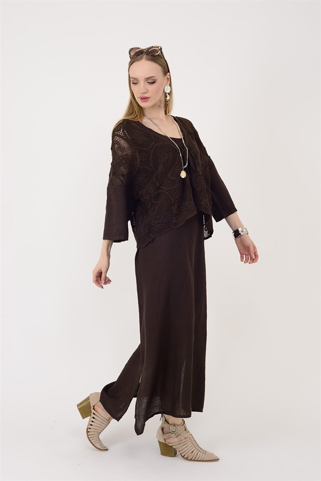 11694 LOVA AJUR BOLERO DETAYLI 2Lİ KETEN TAKIM ELBİSE