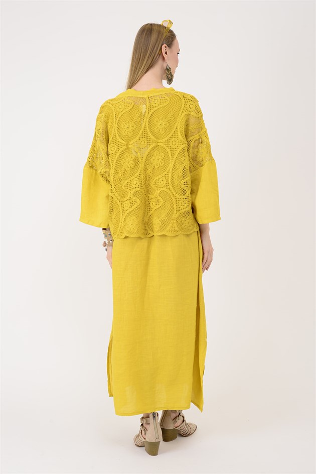 11694 LOVA AJUR BOLERO DETAYLI 2Lİ KETEN TAKIM ELBİSE