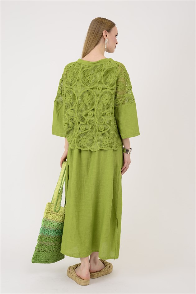 11694 LOVA AJUR BOLERO DETAYLI 2Lİ KETEN TAKIM ELBİSE