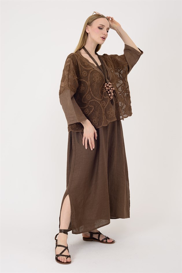 11694 LOVA AJUR BOLERO DETAYLI 2Lİ KETEN TAKIM ELBİSE