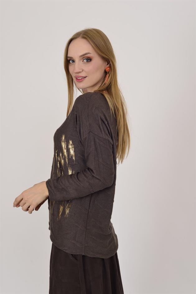 12055 SİM DETAYLI V YAKA İNCE TRİKO BLUZ