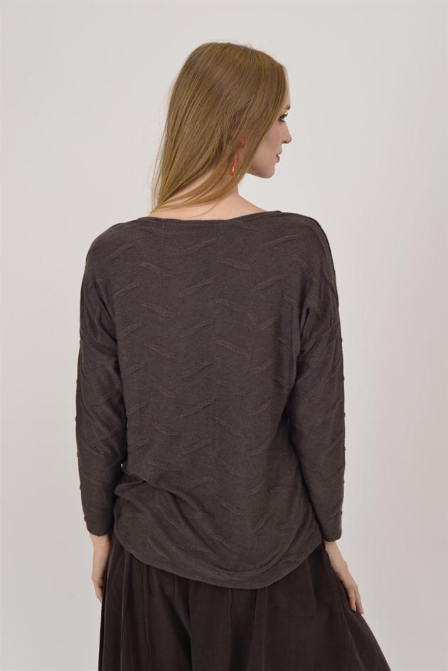 12055 SİM DETAYLI V YAKA İNCE TRİKO BLUZ