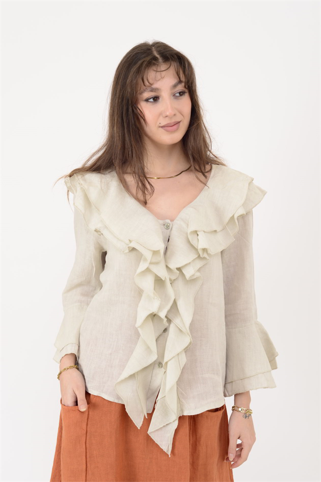 12186 COSTELLO FIRFIR DETAYLI KETEN BLUZ