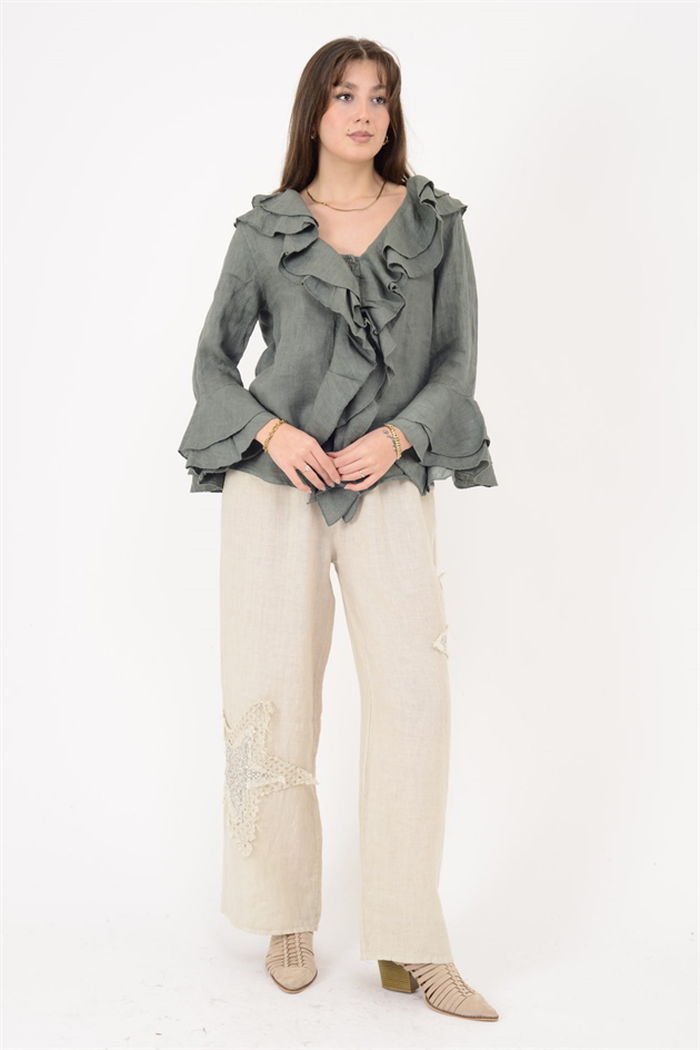 12186 COSTELLO FIRFIR DETAYLI KETEN BLUZ